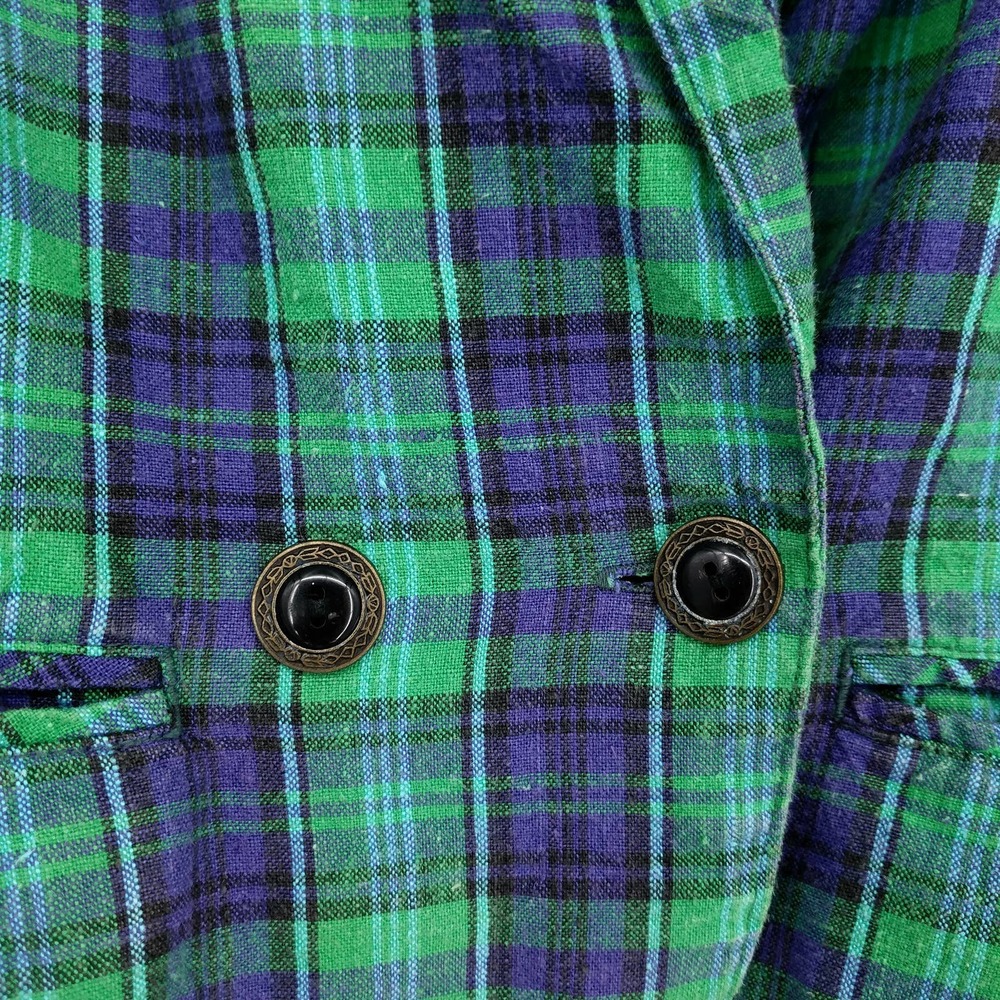 Vintage Justin Allen Plaid Crop Blazer Jacket Retro Boho Indie Blue Green 15/16 - Picture 3 of 8